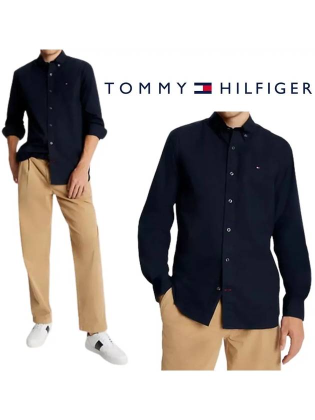 타미힐피거 솔리드 스트레치 옥스포드 레귤러핏 롱슬리브 탑 셔츠 네이비