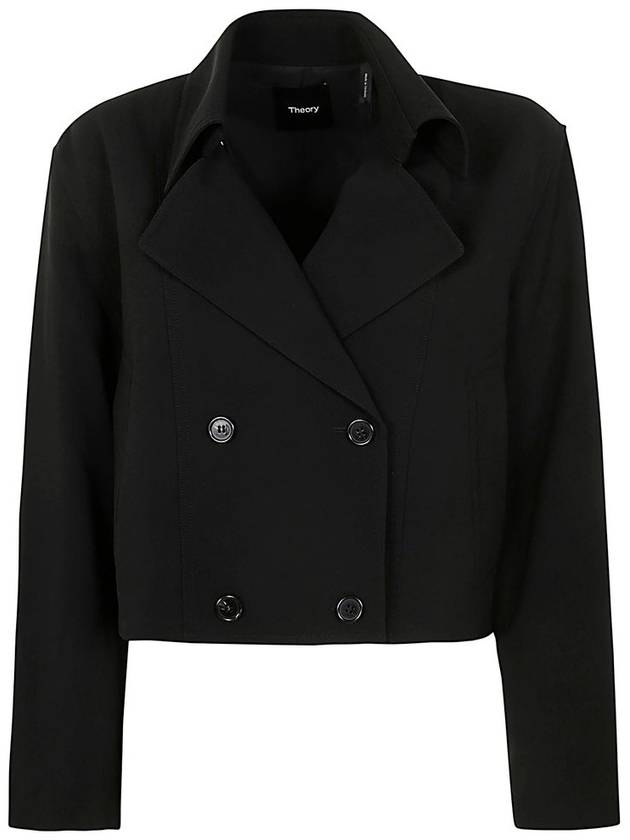 이론 어드미럴 크레이프 더블브레스트 크롭 트렌치 코트