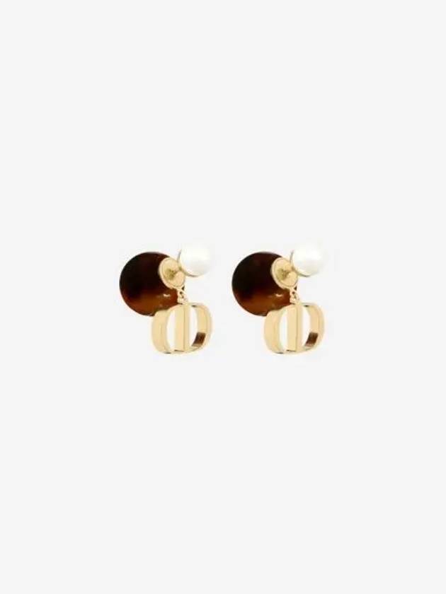 W 디올 트리발 이어링 골드 피니쉬 메탈 화이트 펄 브라운 톨토이즈쉘 이펙트 레진 W Dior Tribales Earrings Gold Finish Metal White Resin Pearls and Brown Tortoiseshell Effect Resin