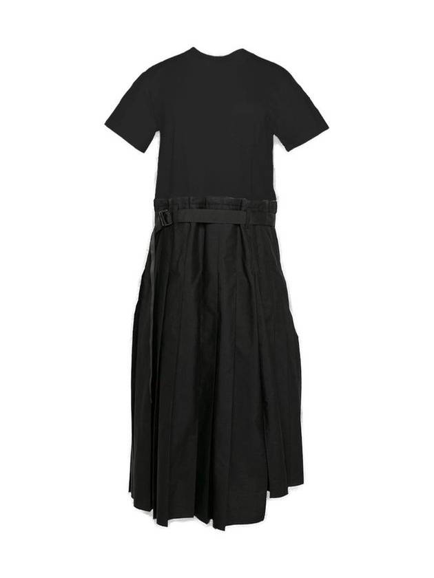 사카이 플리츠 디테일 크루넥 드레스