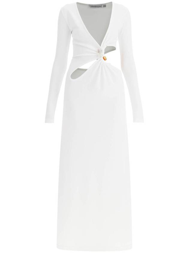 CHRISTOPHER ESBER long dress with cut outs and natural stones 24043176 WHITE