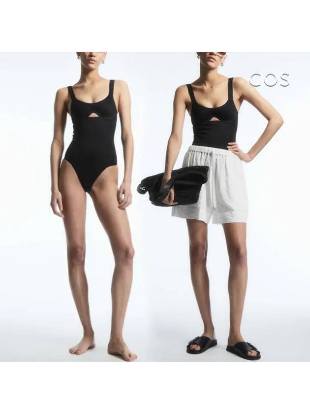 코스 컷아웃 언더와이어 라운드넥 수영복 블랙