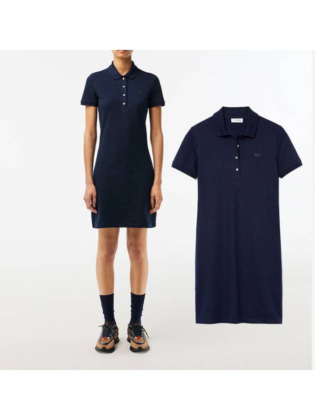 라코스테 여성 스트레치 코튼 피케 폴로 드레스 테니스 원피스 Navy Blue