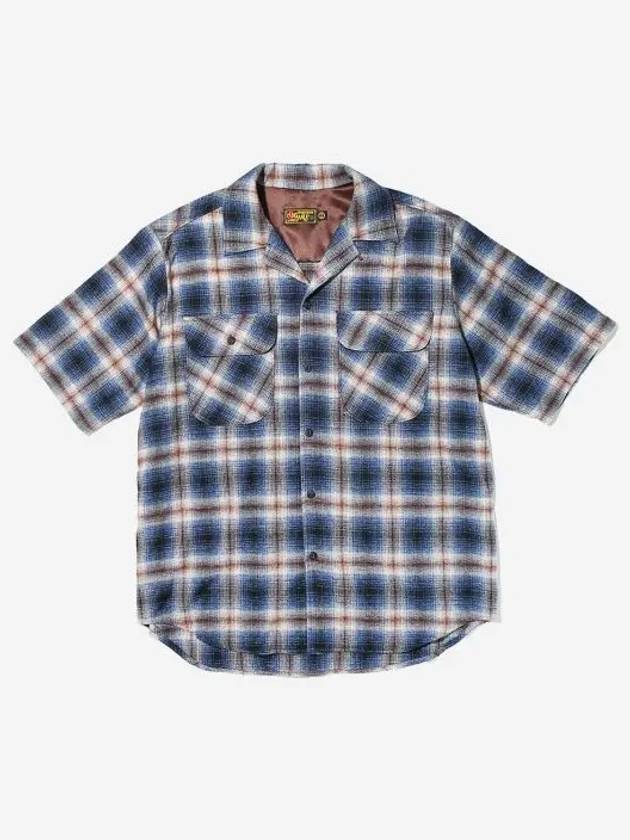 오가프 코스모 플란넬 체커 반팔 셔츠 네이비 Ogarp Cosmo Checker Flannel Open Half Shirt Navy