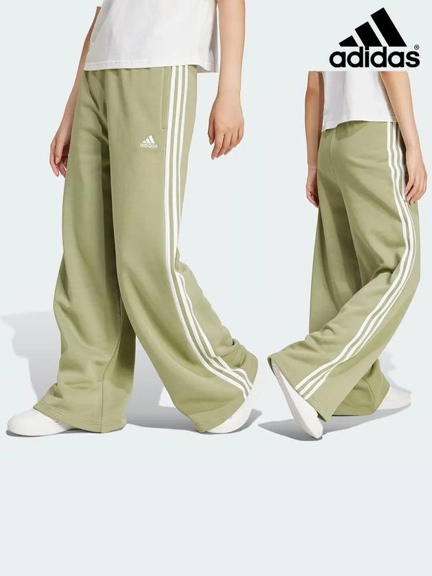 아디다스 바지 여성 에센셜 플리스 와이드 팬츠 텐트그린