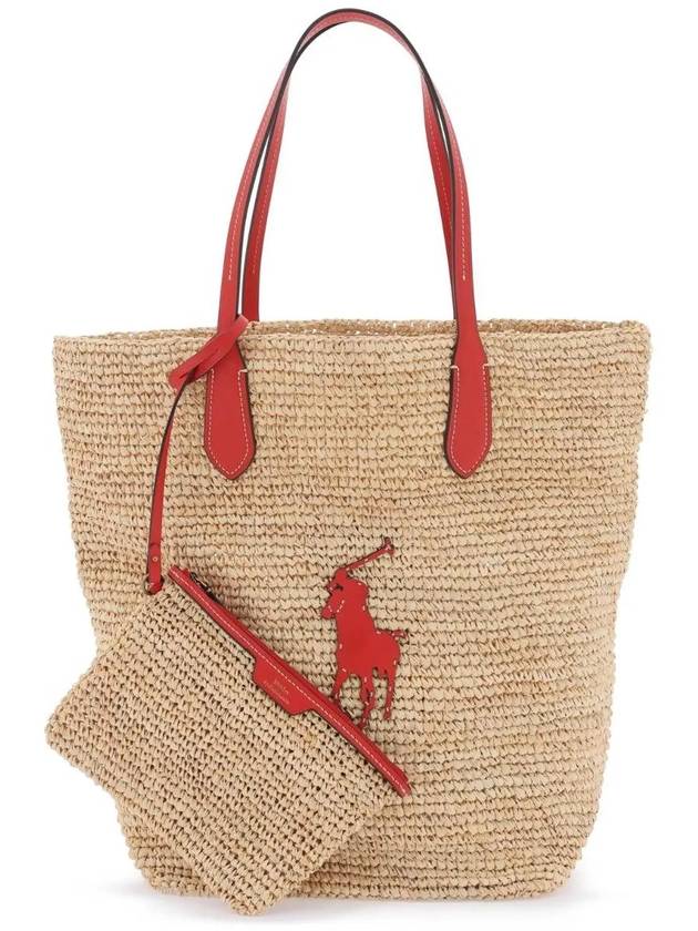 폴로 랄프로렌 BEIGE RED Large Big Pony tote bag in raffia material Polo Ralph Lauren 428923661002 NTRRD