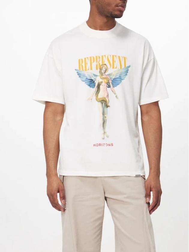 리프리젠트 남성 Reborn print cotton jersey T shirt White