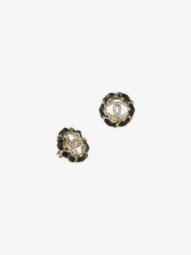 W 샤넬 이어링 메탈 램스킨 & 스트라스 골드 블랙 크리스탈 W Chanel Earrings Metal Lambskin & Strass Gold Black Crystal