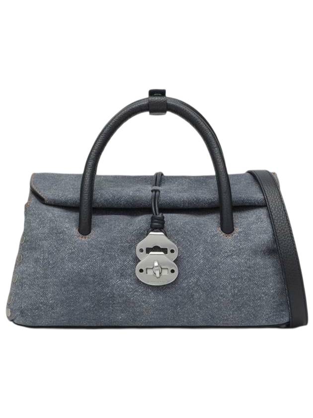 자넬라토 트위스트락 패스너 데님 스몰 토트 백 블루