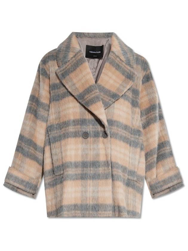 파비아나 필리피 크롭 체크 더블 브레스티드 코트