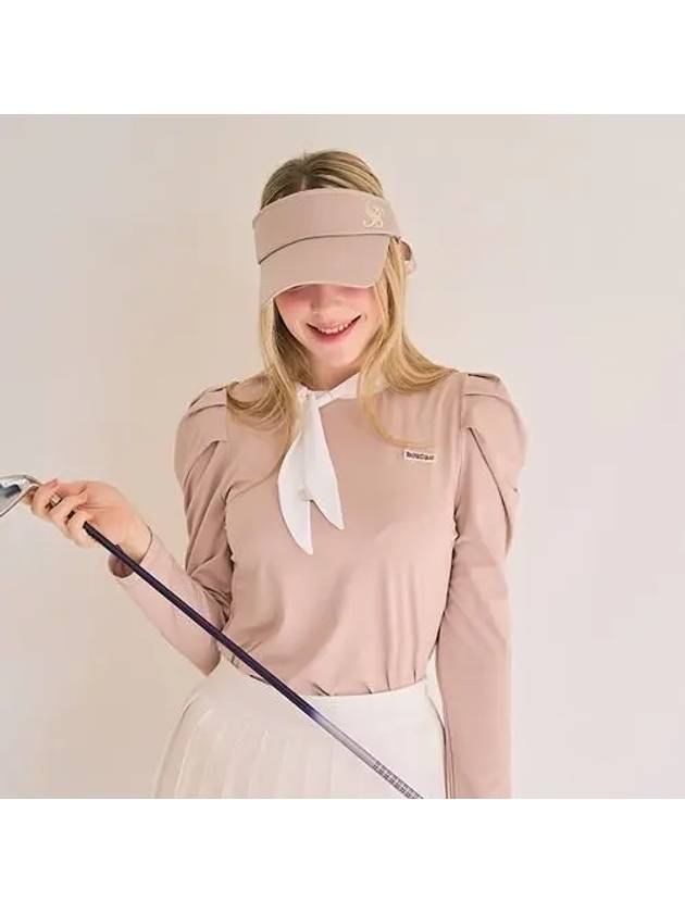 퍼프 리본넥 기능성티 베이지