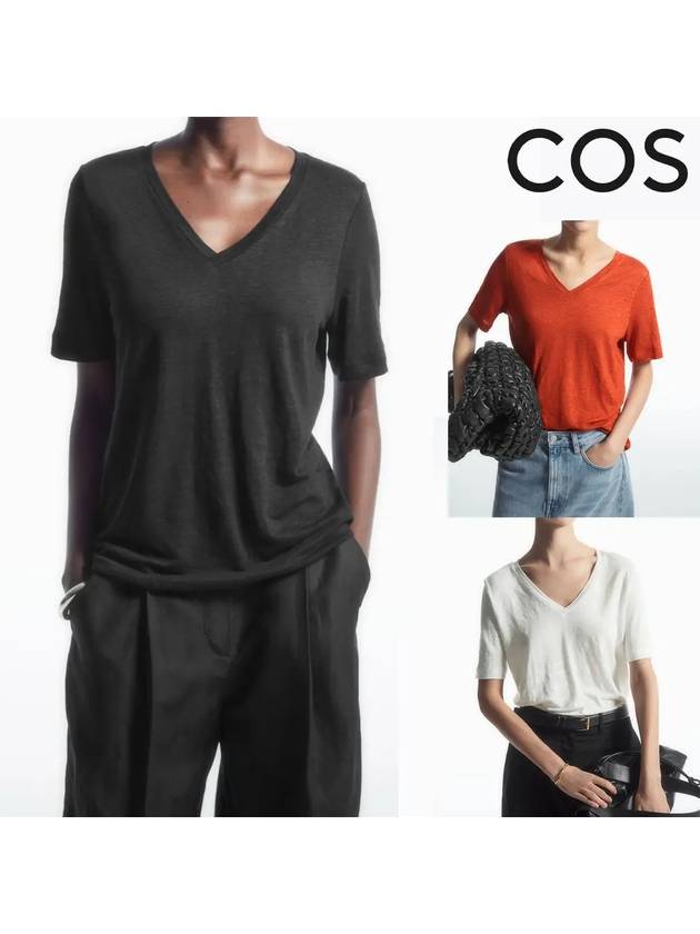 코스 반팔 브이넥 린넨 탑 티셔츠 블랙 화이트 다크오렌지