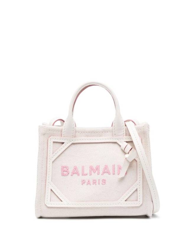 발망 B 아미 미니 캔버스 로고 토트 백 크림 로즈