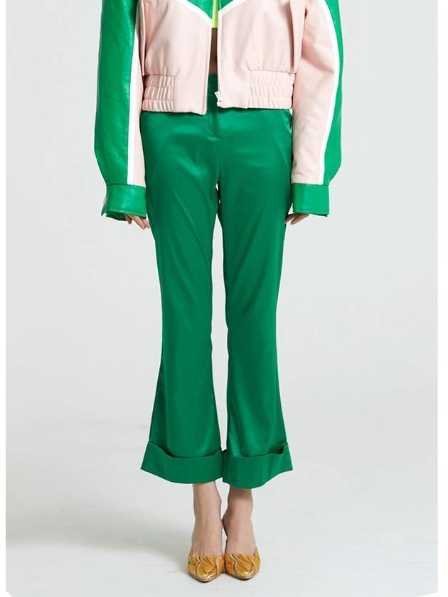 로맨틱스 새틴 부츠컷 슬림핏 팬츠 그린