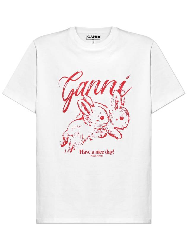 25SS 가니 여성 탑(Top) Ganni Printed T-shirt  Women's  White