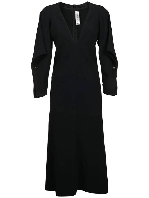 빅토리아 베컴 드레이프 슬리브 V넥 미디 드레스 1120WDR000825A_BLACK