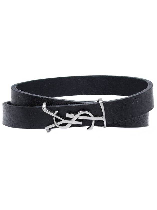 생로랑 로고 레더 팔찌 블랙