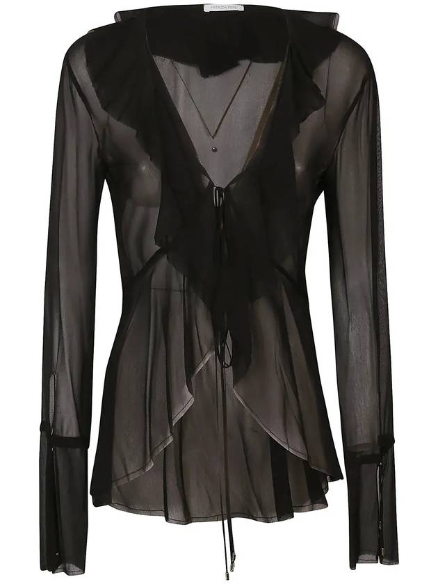 파트리지아 페페 V넥 러플 쉬폰 블라우스 8C0690A060_K103NERO