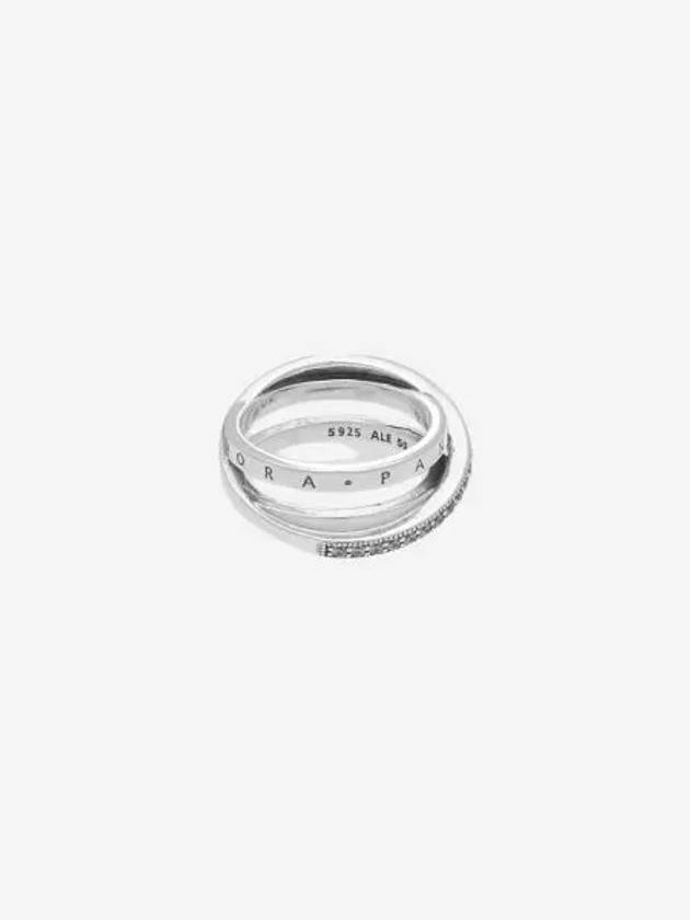 W 판도라 크로스오버 파베 트리플 밴드 링 스털링 실버 클리어 W Pandora Crossover Pave Triple Band Ring Sterling Silver Clear
