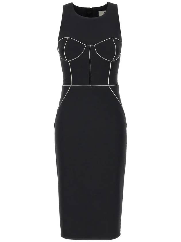 엘리자베타 프란치 콘트라스트 파이핑 크레이프 쉬스 드레스 AB72451E2_685