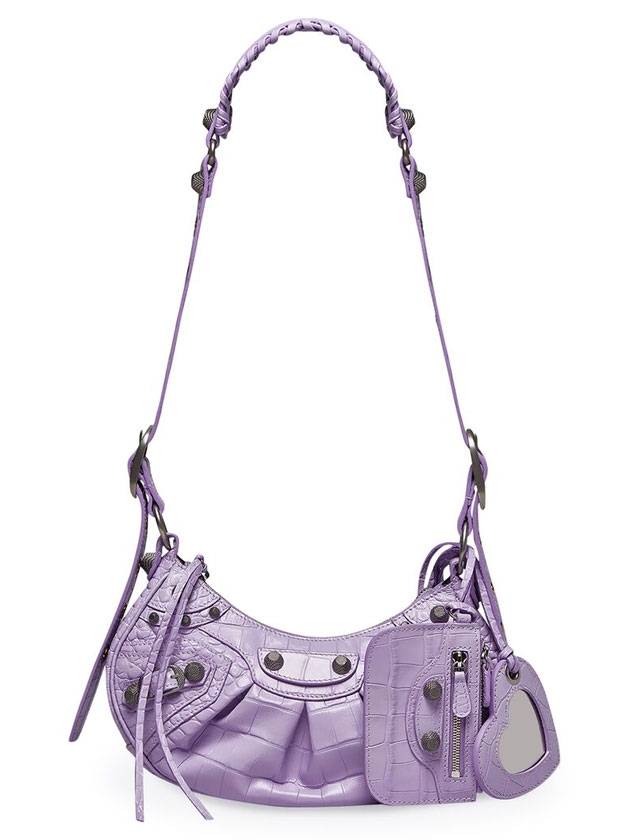 발렌시아가 르 카골 XS 크로커다일 엠보스 숄더 백 퍼플