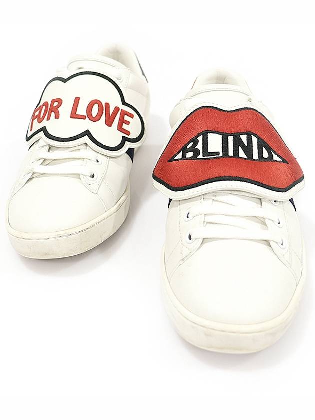 Gucci 구찌 470342 화이트 레더 BLIND FOR LOVE 블라인드 포 러브 립 패치 에이스 여성 스니커즈 37.5