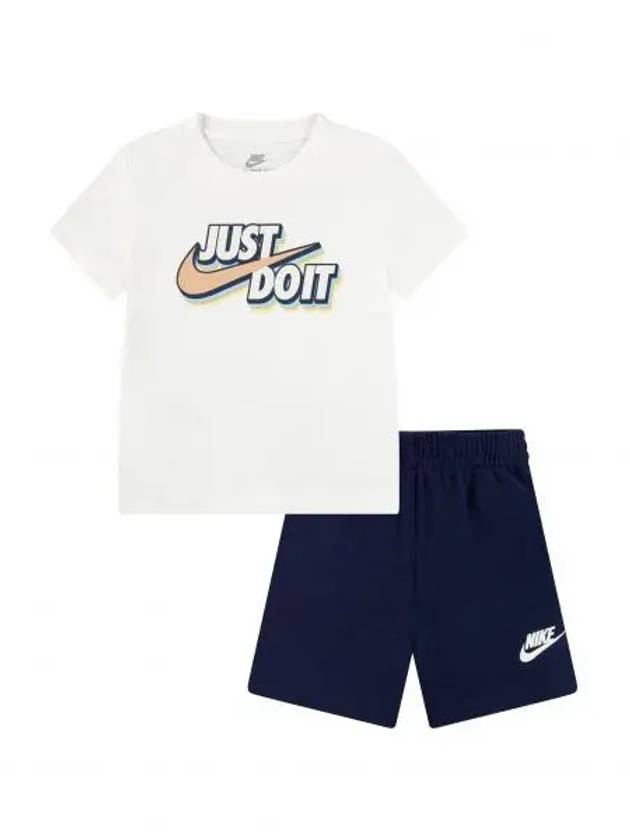 키즈 나이키 키즈 로고 그래픽 티셔츠 & 숏 쇼트 쇼츠 바지 세트 미드나잇 네이비 10341293
