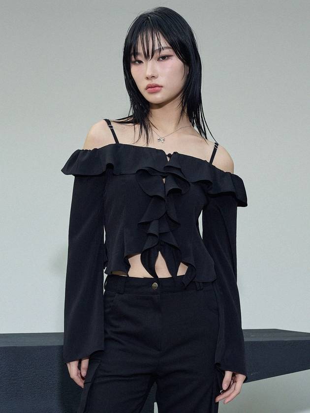 오프숄더 프릴블라우스 BK