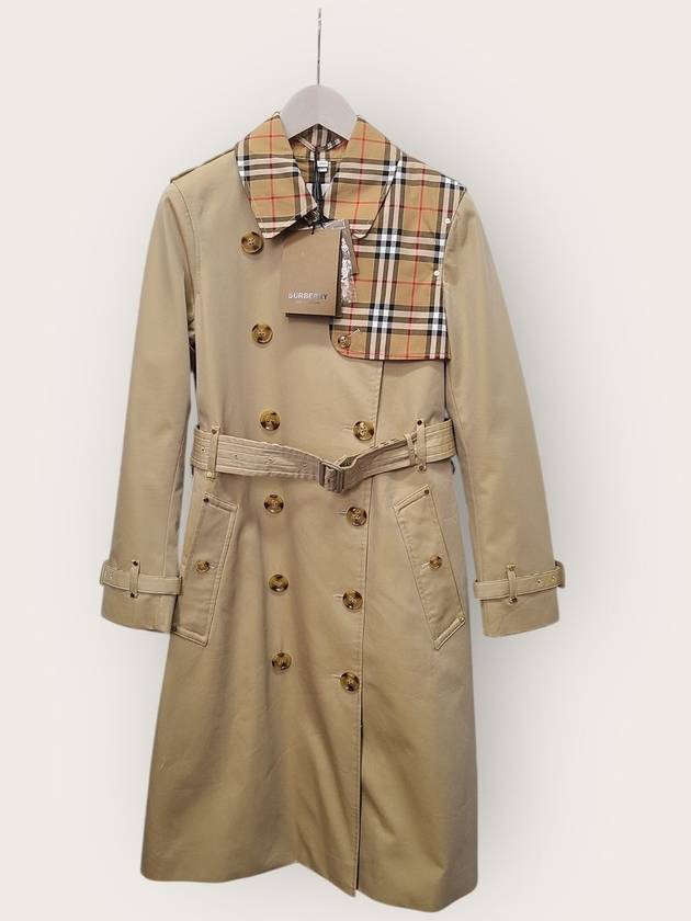 버버리 빈티지 체크 패널 벨티드 여성 트렌치코트 자켓 38