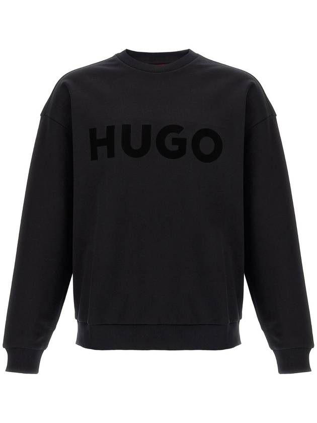 휴고보스 로고 프린트 오버사이즈 코튼 테리 맨투맨 블랙