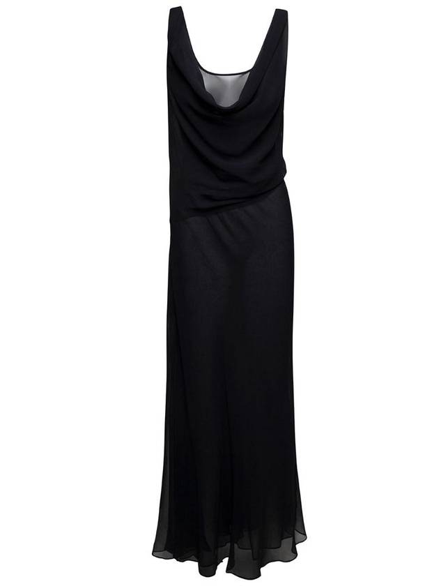 CHRISTOPHER ESBER 실크 여성의 드레이프 네크라인이 있는 롱 블랙 릴렉스 드레스 23023136BLACK