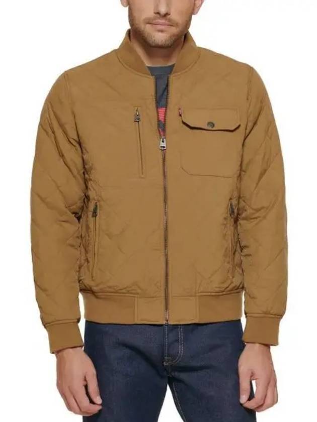 리바이스 맨즈 레귤러핏 다이아몬드 퀄티드 봄버 패딩 자켓 카키 9750382