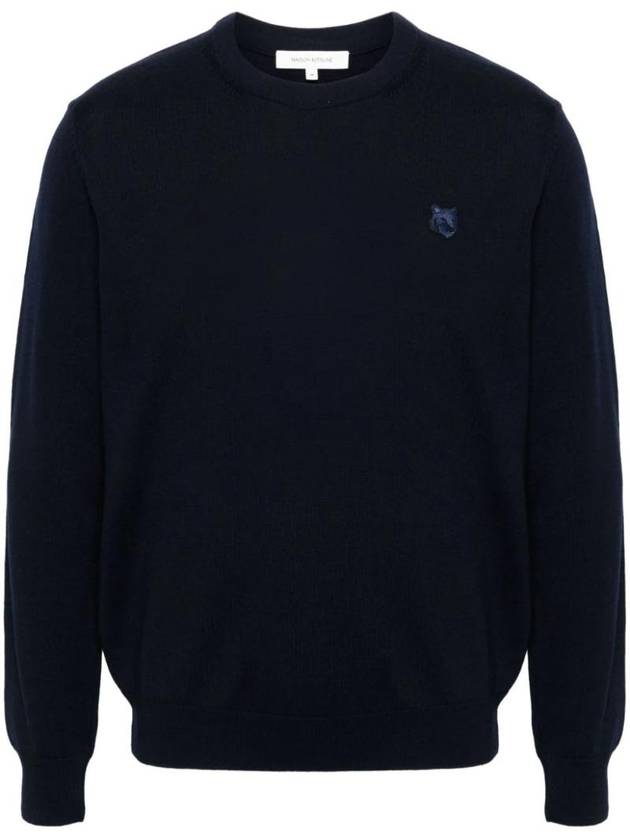 메종키츠네 볼드 폭스 헤드 울 니트탑 잉크 블루