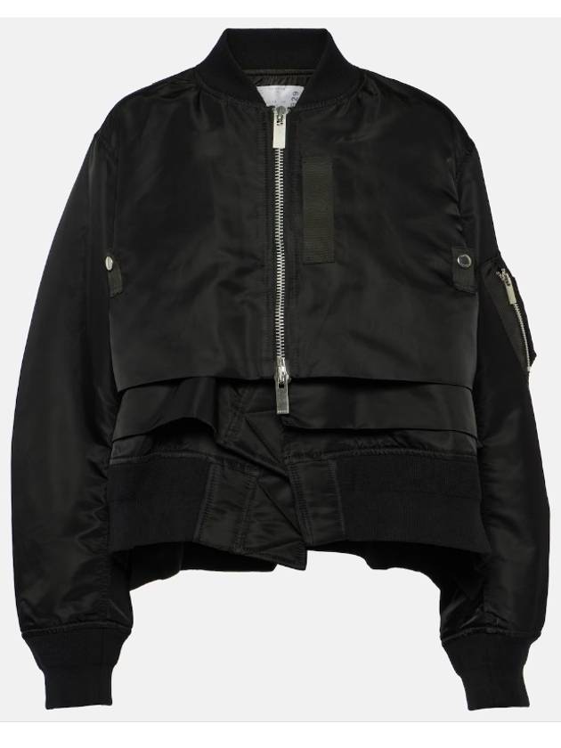 SACAI 사카이 블랙 러플 테크니컬 트윌 보머 재킷