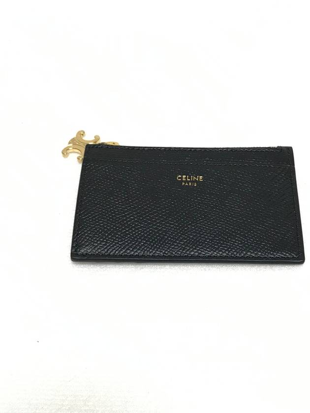 셀린느 트리옹프 참 지퍼 카드 지갑 그레인 카프스킨 10M083FVO 38NO