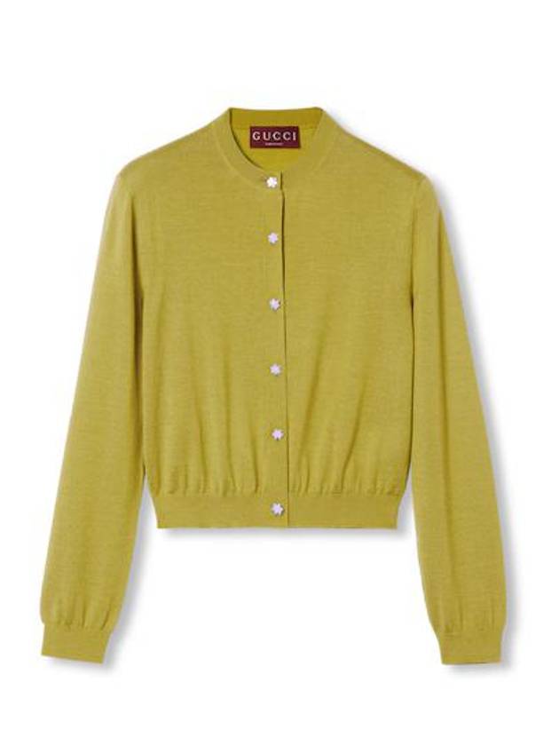 구찌 여성 슈퍼 파인 캐시미어 실크 가디건 피스타치오 그린