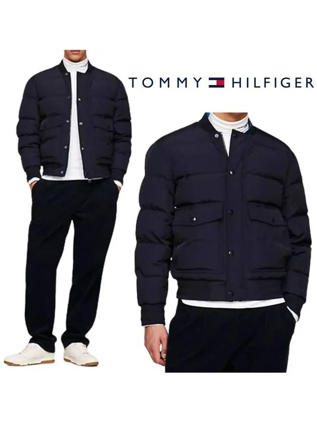 타미힐피거 패딩 리버시블 양면 다운 탑 봄버 재킷 네이비