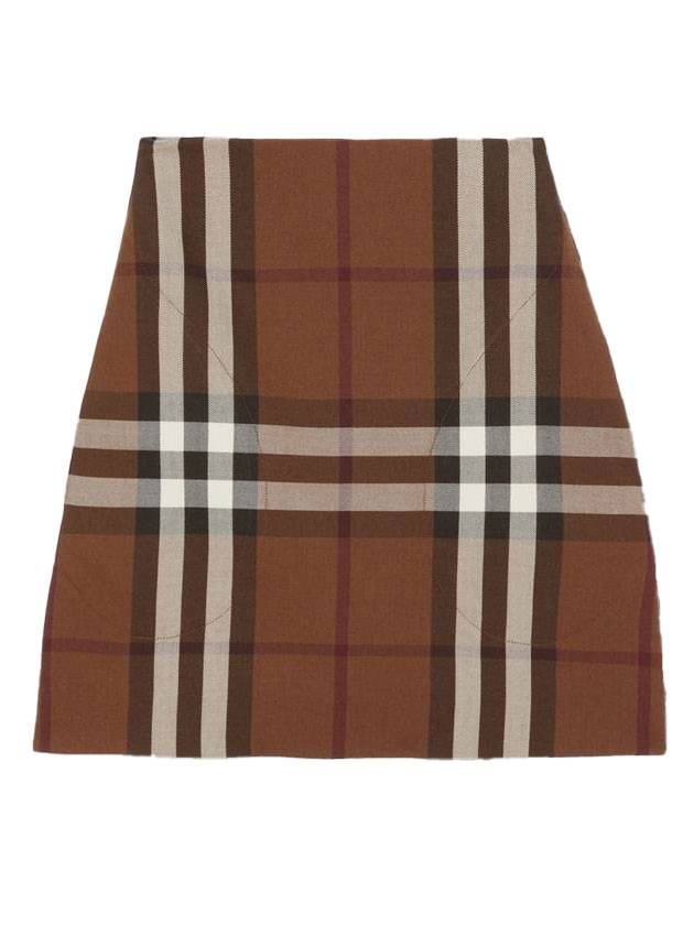버버리 체크 울 코튼 자카드 미니 A라인 스커트 다크 버치 브라운