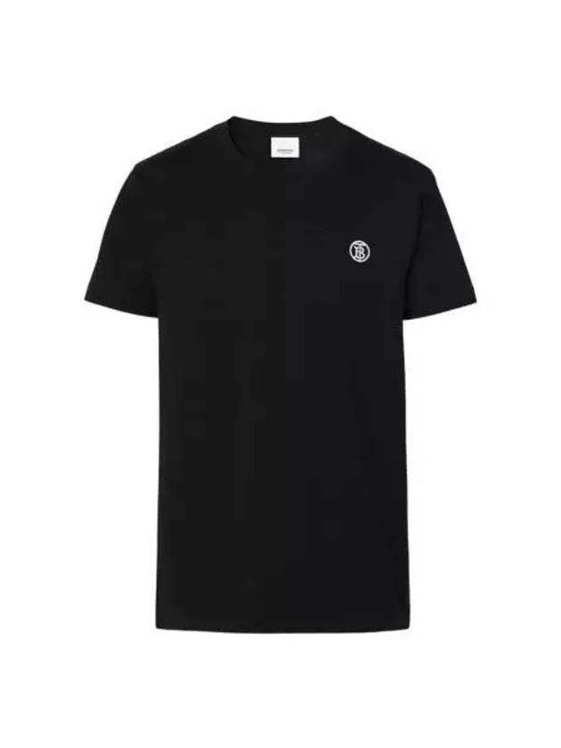 버버리 자수 모노그램 모티프 코튼 티셔츠 블랙 Burberry Embroidered Monogram Motif Cotton T Shirt Black