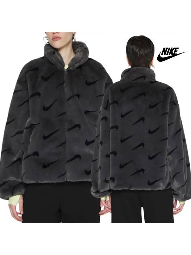 나이키 바람막이 멀티 뽀글이 여성 집업 겨울자켓 그레이 오버핏 후리스재킷