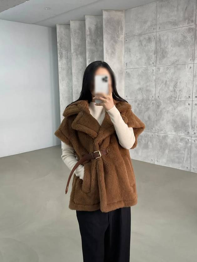 25SS 막스마라 LANOSO4 테디 패브릭 조끼 케이프 브라운 251473