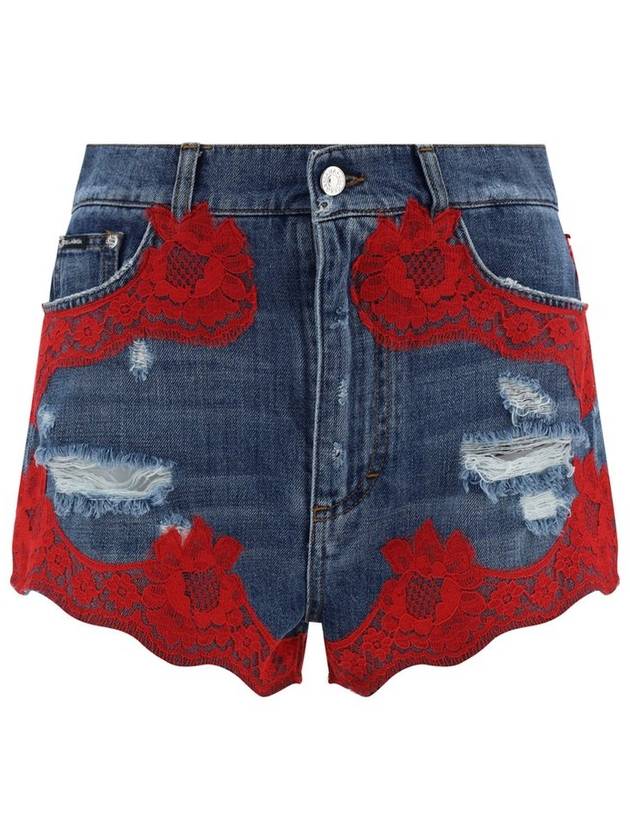 Dolce & Gabbana 플로럴 레이스 디스트레스드 데님 쇼츠