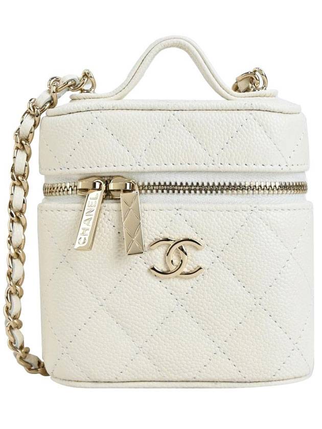 샤넬 미니 체인 코스메틱 백 화이트 캐비어 금장