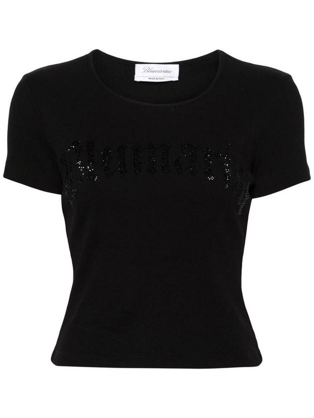 Blumarine Logo Ribbed Cotton Cropped T-Shirt