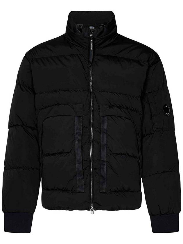 C. P. Company Quilted Black Nylon High-Neck Down Jacket Wit