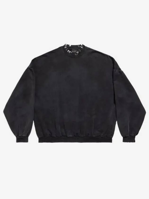 발렌시아가 피어스드 라운드 오버사이즈 스웨트셔츠 페이디드 블랙 Balenciaga Pierced Round Oversized Sweatshirt Faded Black