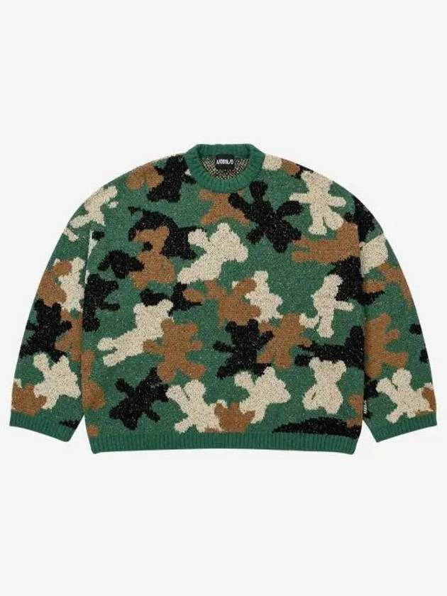 아조바이아조 테디 베어 카모플라쥬 니트 스웨터 카키 AJOBYAJO Teddy Bear Camouflage Knit Sweater Khaki