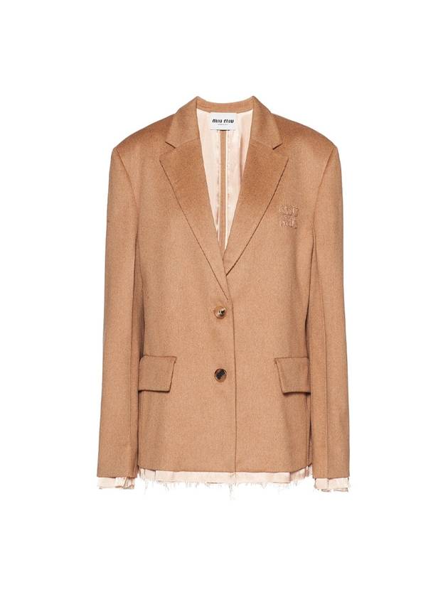 미우미우 여성 싱글 브레스티드 헤어 자켓 카멜