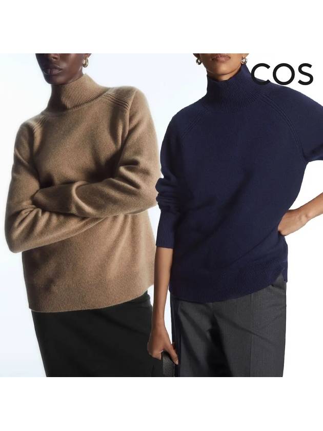 코스 퓨어 캐시미어 터틀넥 롱슬리브 탑 스웨터 네이비 브라운