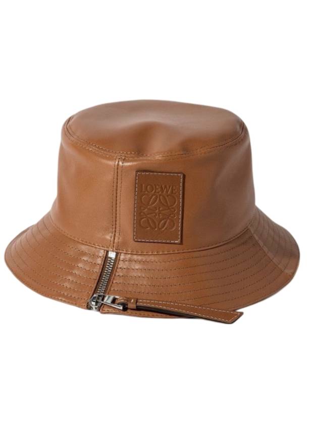 로에베 아나그램 패치 지퍼 레더 버킷햇 브라운